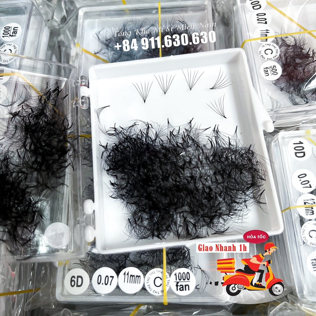 Mi Fan Sẵn 6D dày 0.07- Dễ Bắt Keo - Keo nối mi giá rẻ - Dụng Cụ Nối Mi Hộp 500 Fan - Be Lash