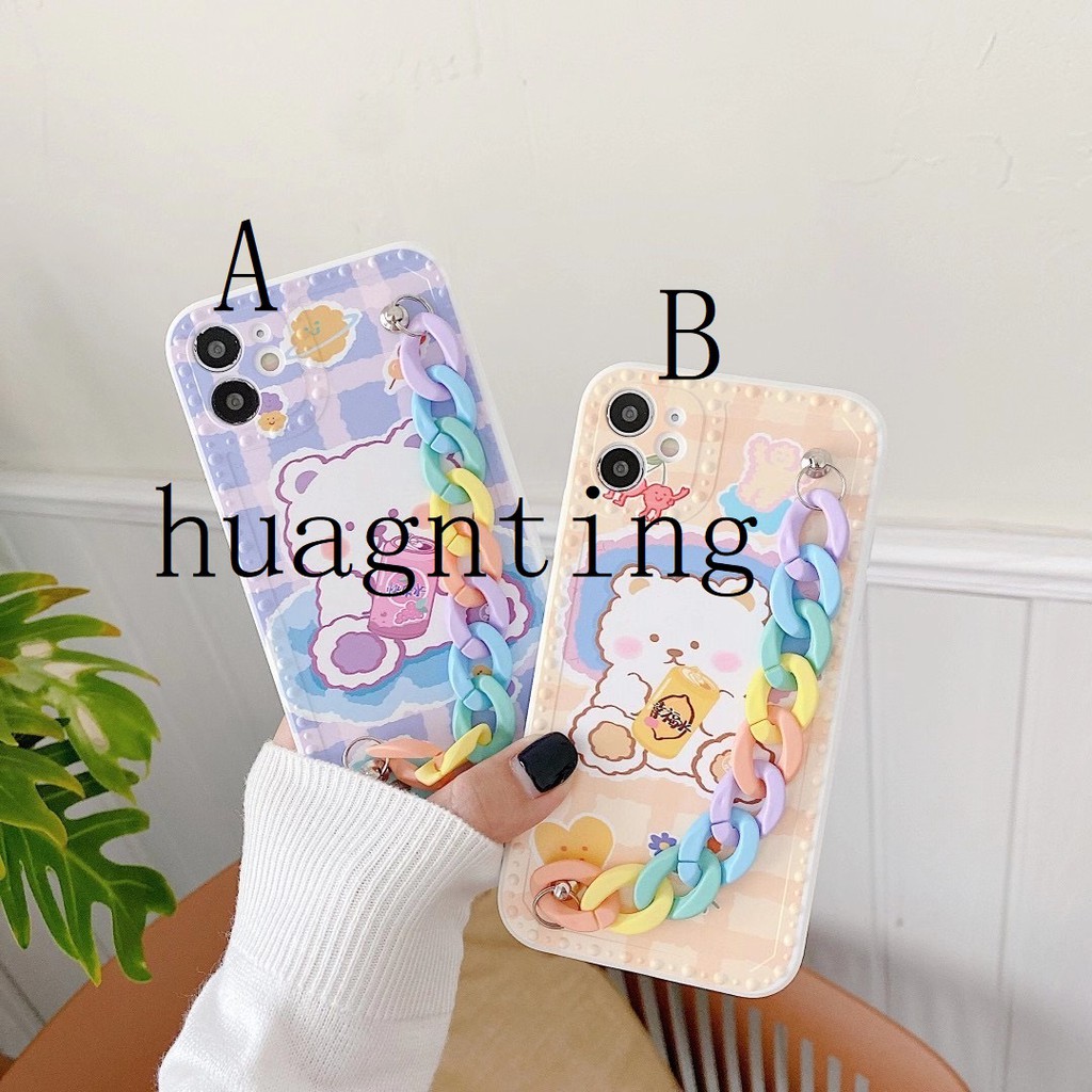 Ốp lưng hình gấu có chuỗi đeo cổ tay chống rơi vỡ cho iPhone7 7 plus8 8plus xr x/xs xs max 11 11 pro 11 pro max