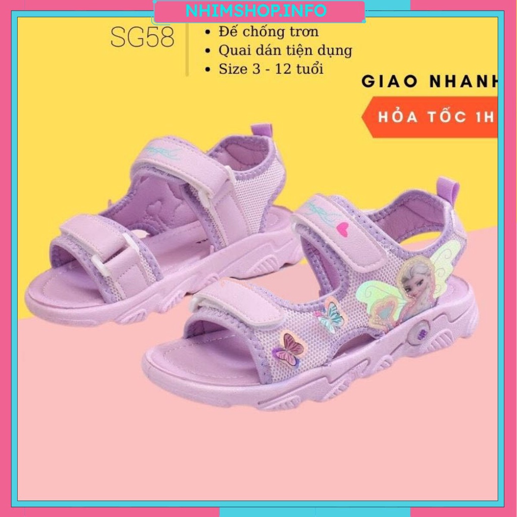 Sandal bé gái hình Elsa SG58 dép 2 quai mềm màu tím thời trang cho bé gái đi học đi biển năng động và cá tính