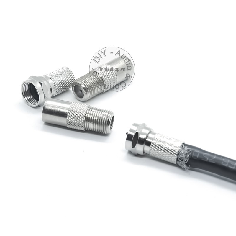 Đầu bấm jack cắm anten TV kèm chuôi vặn F5 - Rắc cắm 9.5mm cho TV Đầu DVB