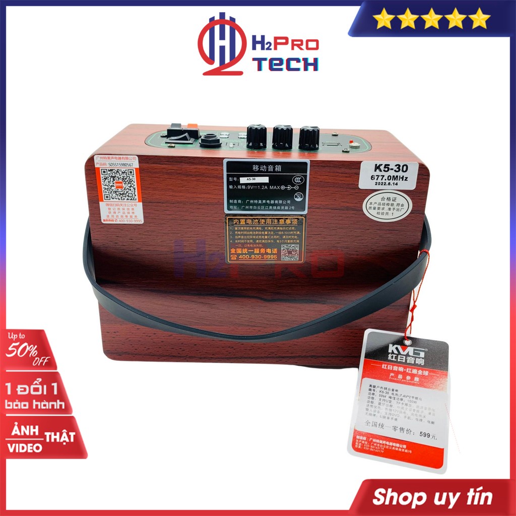 Loa Karaoke Bluetooth, Loa Không Dây Karaoke Kvg K5-30 100W Cao Cấp Aux, Usb, TF, Tặng Kèm 1 Micro Không Dây-H2Pro Tech