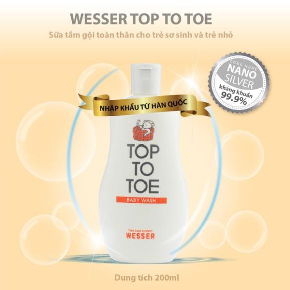 Sữa tắm gội toàn thân cho bé Wesser Nano Sliver TOP TO TOE kháng khuẩn bảo vệ làn da và mái tóc trẻ em (200ml)