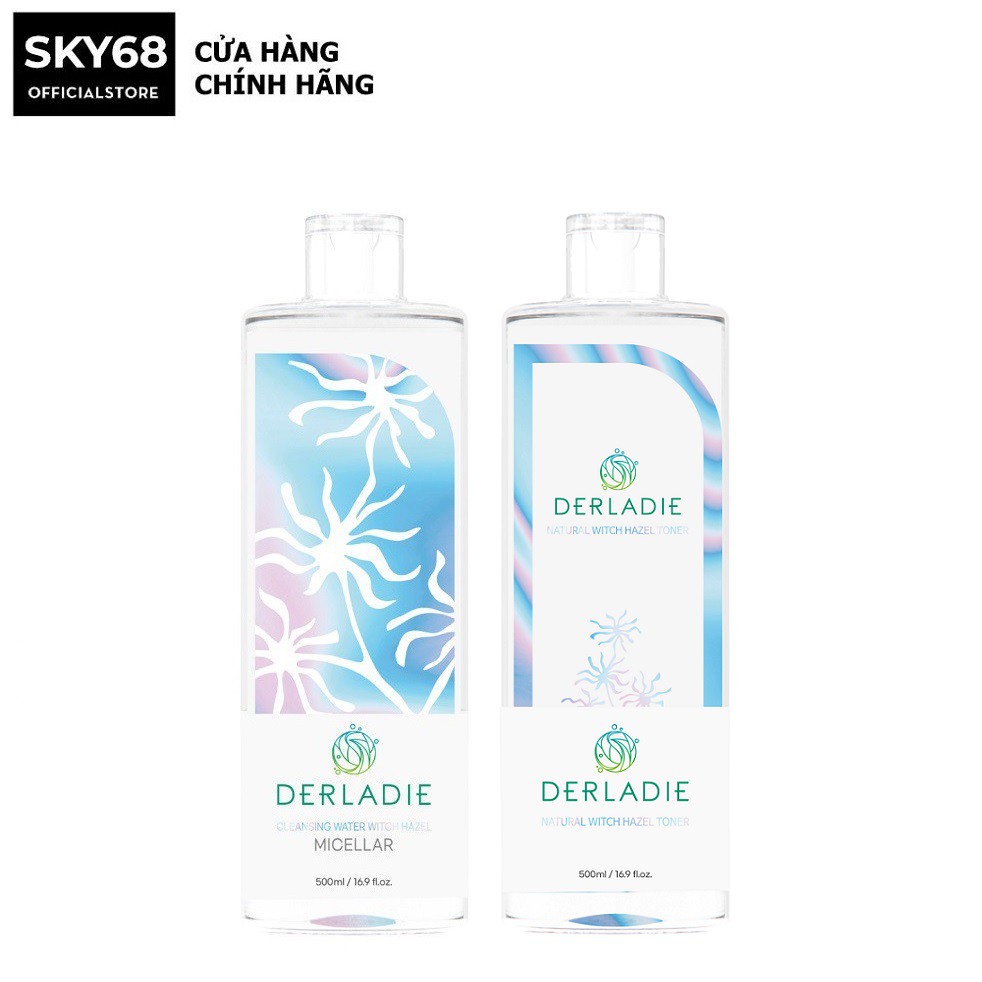 Combo Nước Tẩy Trang + Nước Hoa Hồng Dưỡng Ẩm, Dịu Nhẹ Chiết Xuất Cây Phỉ Derladie Natural Witch Hazel Toner