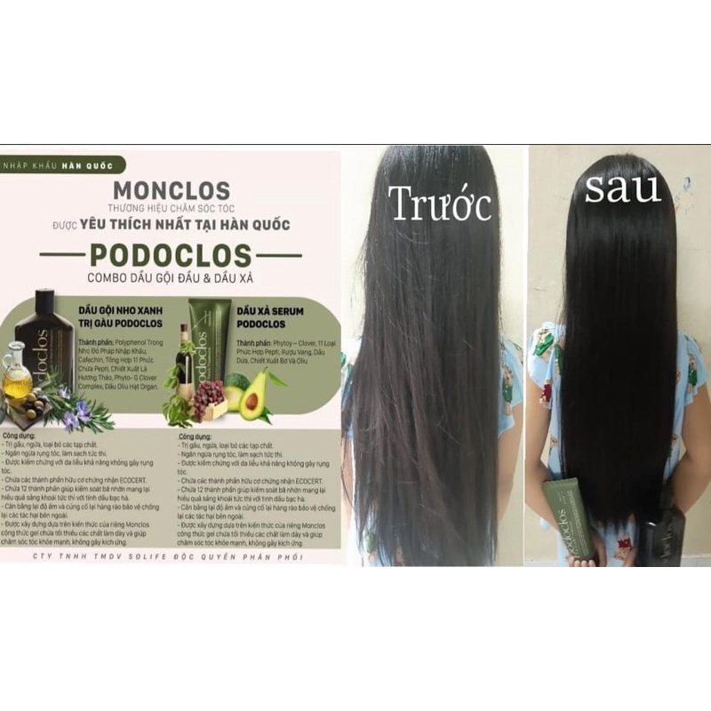 Dầu gội ngăn ngừa rụng tóc PODOCLOS Hàn Quốc, dầu gội thảo dược dưỡng tóc, phục hồi hư tổn với tinh chất oliu, nho xanh