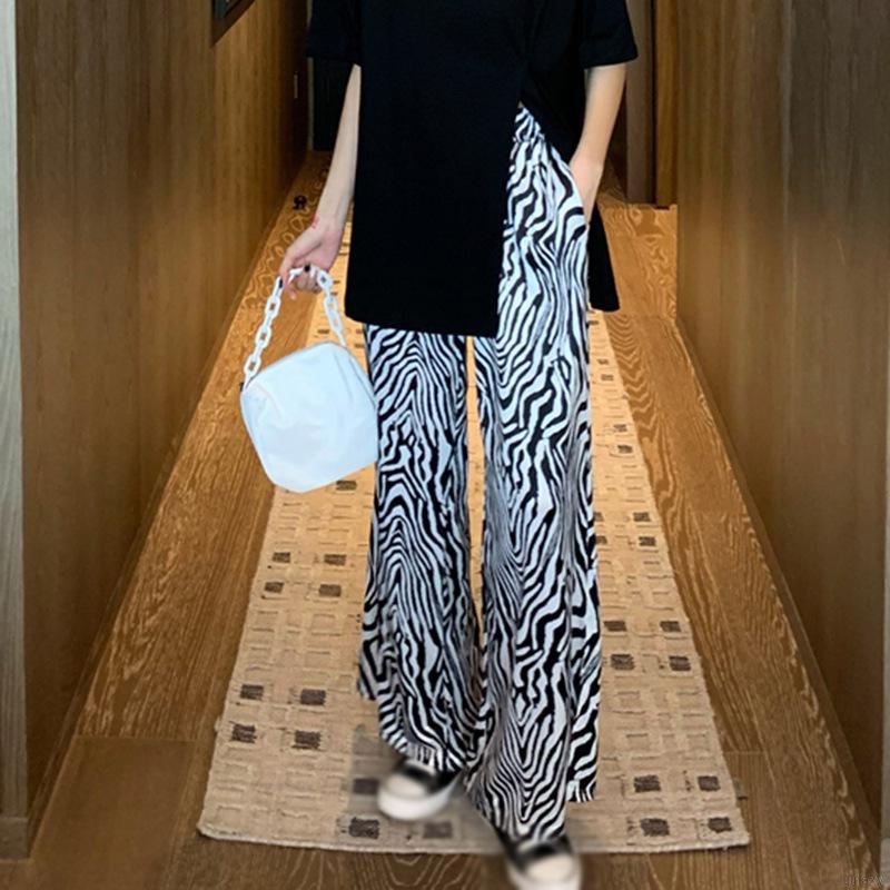 Quần dài ống rộng họa tiết ngựa vằn phong cách Hàn Quốc dành cho nữ