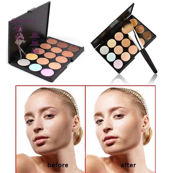 (Hàng Mới Về) Bảng Kem Che Khuyết Điểm Tạo Khối 15 Màu Kèm Cọ Trang Điểm | BigBuy360 - bigbuy360.vn