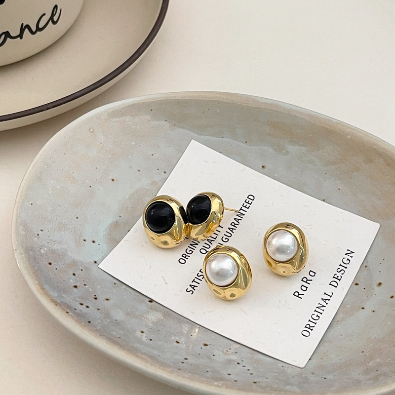 Khuyên Tai Onyx Kim Loại Đính Hạt Ngọc Trai Đen Phong Cách Vintage