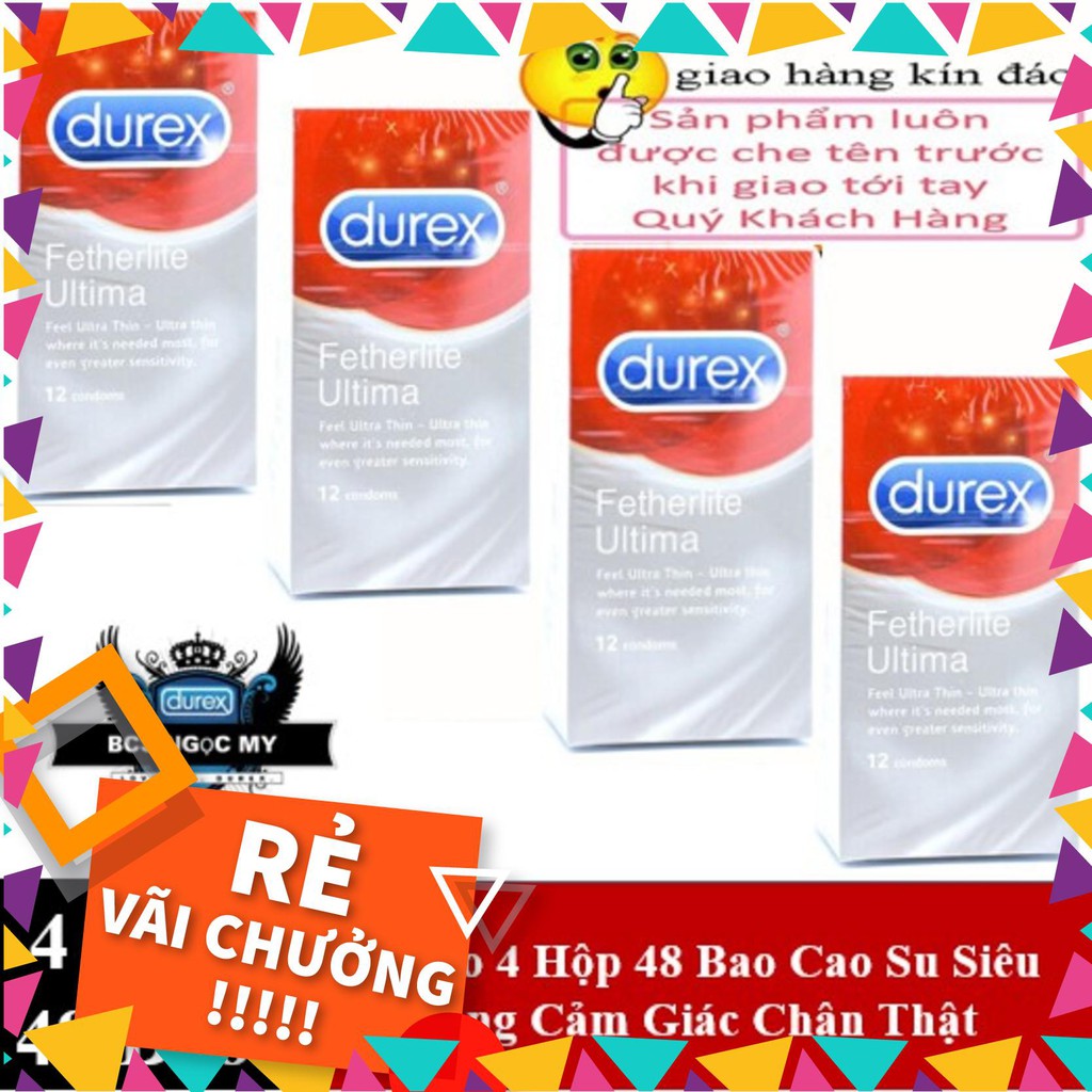 [DEAL HOT] Combo 4 Hộp 48 Cái Bao Cao Su SIÊU MỎNG Durex Fetherlite Ultima + Tặng 1 Hộp 3 Bao