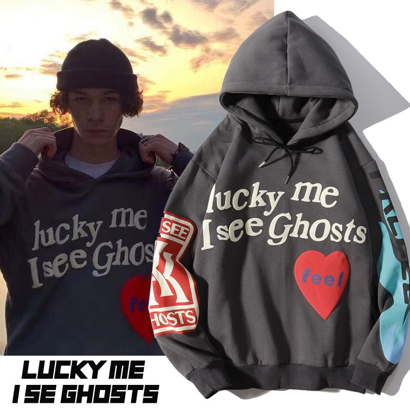 Áo Hoodie Dài Tay In Chữ Lucky Me I See Ghosts Thời Trang Xuân Thu Dành Cho Người Lớn