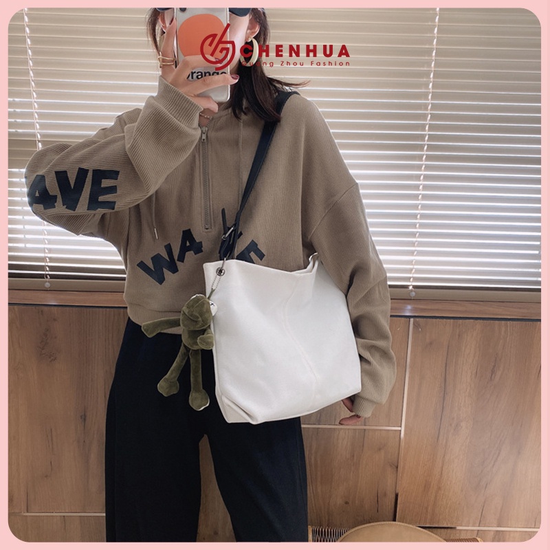 Túi đeo chéo túi đeo vai nữ ChenHua vải canvas trơn đựng a4 đi học đi chơi dây túi đeo vai da pu cao cấp TX25