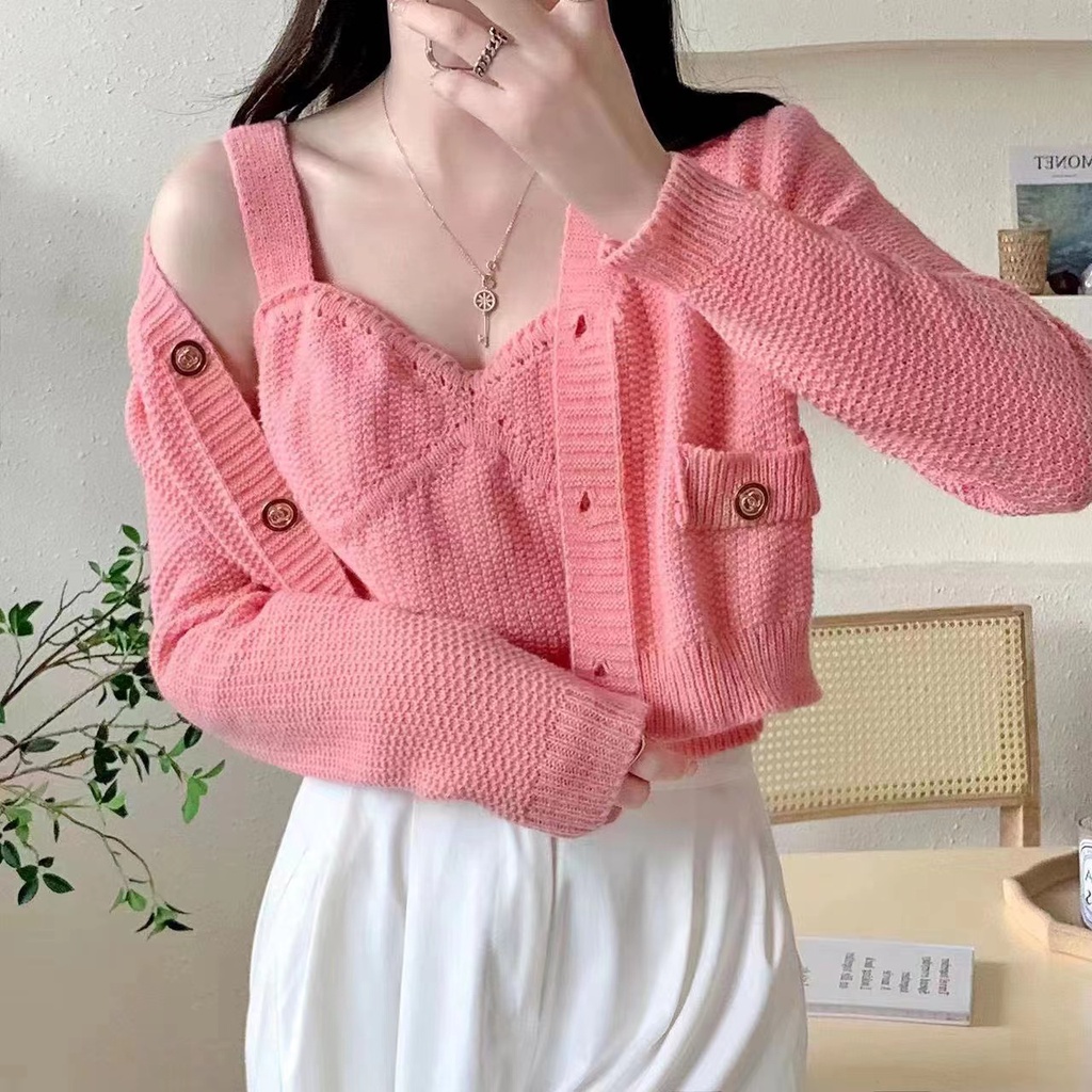 Áo dệt kim SUXI tay dài màu sắc ngọt ngào phong cách Hàn Quốc thời trang mùa thu cho nữ