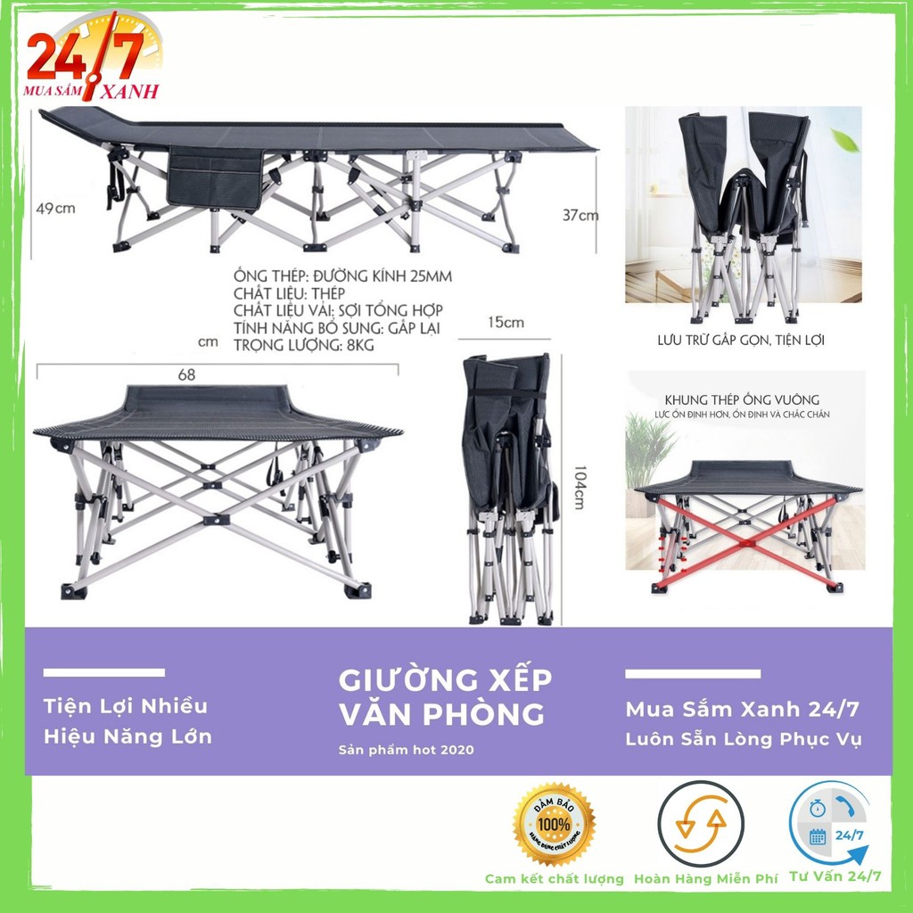 Giường xếp ngủ văn phòng , Ghế xếp , ghế xếp du lịch , khung hợp kim thép gấp gọn tiện lợi dễ dàng ( màu xám )