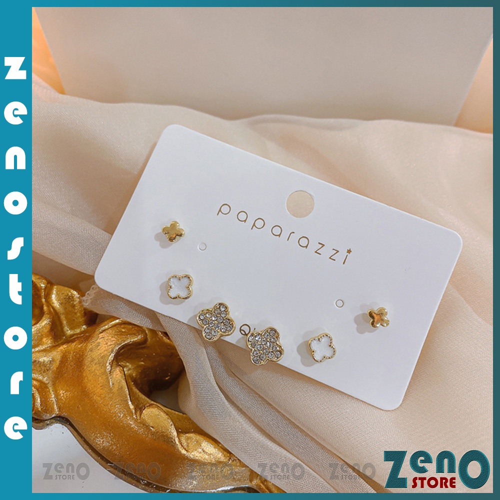 Set 3 bộ khuyên tai ZenO KT03 bạc Ý,  combo 3 cặp bông tai bạc S925