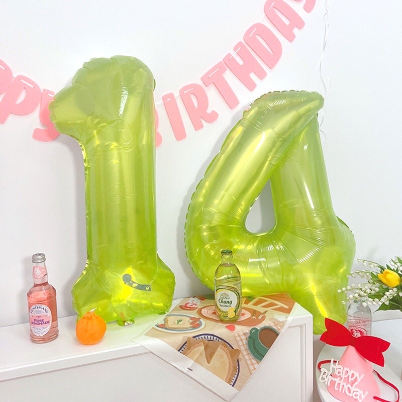 Bóng số tuổi sinh nhật màu thạch rau câu hồng phấn, bóng số màu xanh lá cây sie 32&quot; 70cm