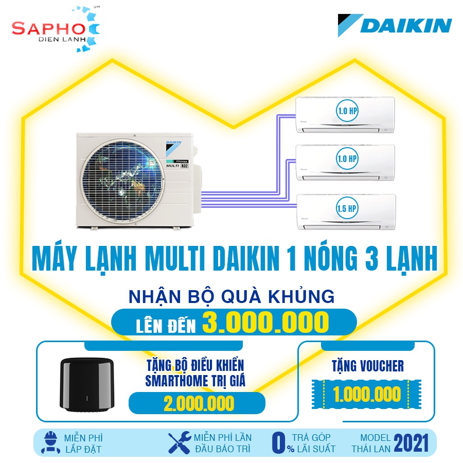 Máy lạnh Daikin Multi S Combo MKC50/1.0HP+1.0HP+1.5HP Inverter Gas R32 Model 2021 Thái Lan Chính Hãng
