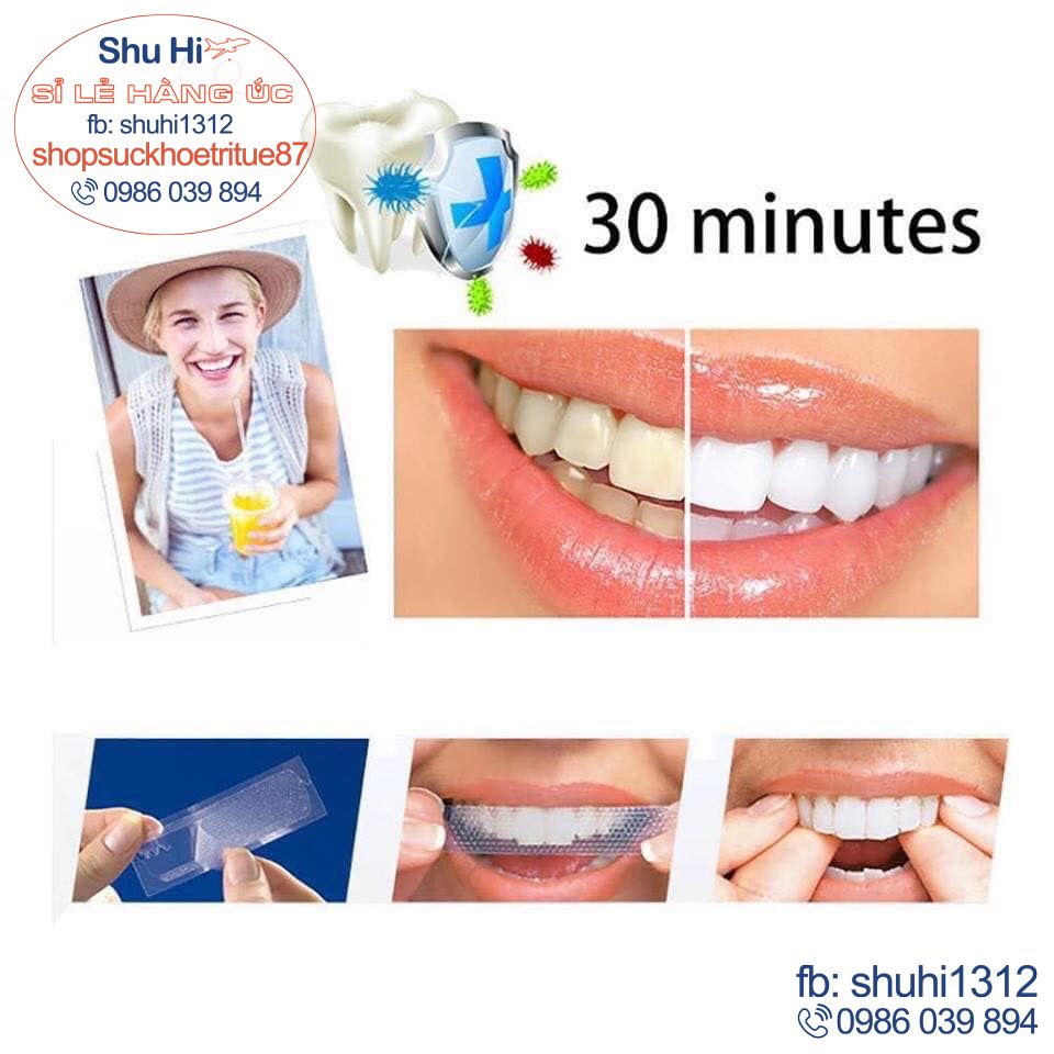 Miếng dán trắng răng oralb úc, oral b 3d white whitestrips 14 treatments 14 ngày, hộp 14 gói, 28 miếng