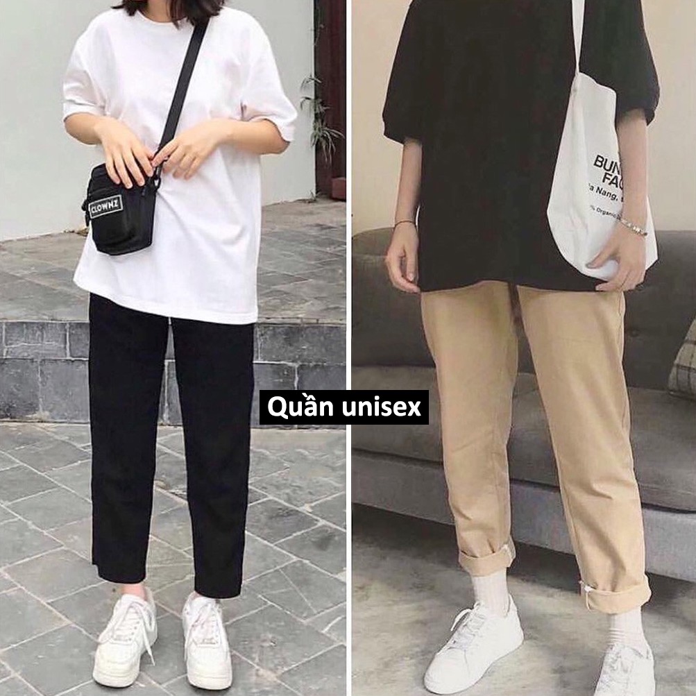 Quần Dài Baggy Nam Nữ Kaki Phối Màu Hàn Quốc Thời Trang ống rộng 100% chất liệu cotton