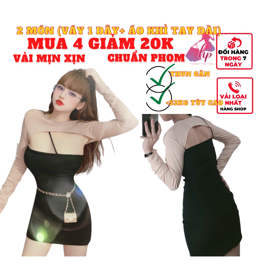 Set đồ nữ sang chảnh đầm ống 1 dây ôm body kèm áo khoác tay dài thun gân kiểu hàn quốc thời trang mã VD789