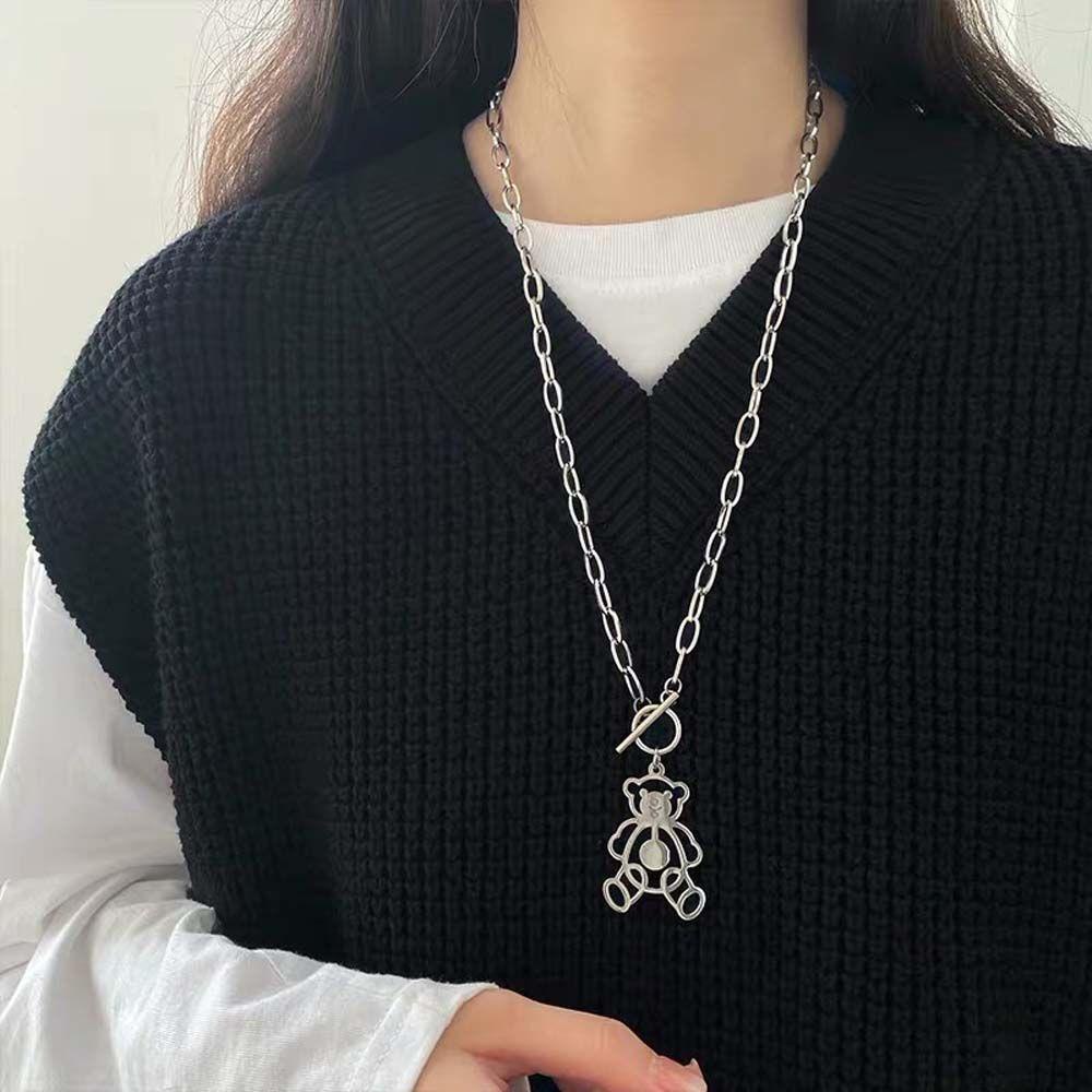 Vòng cổ Mặt Hình Gấu Hoạt Hình Phong Cách Vintage Đơn Giản Dành Cho Nữ