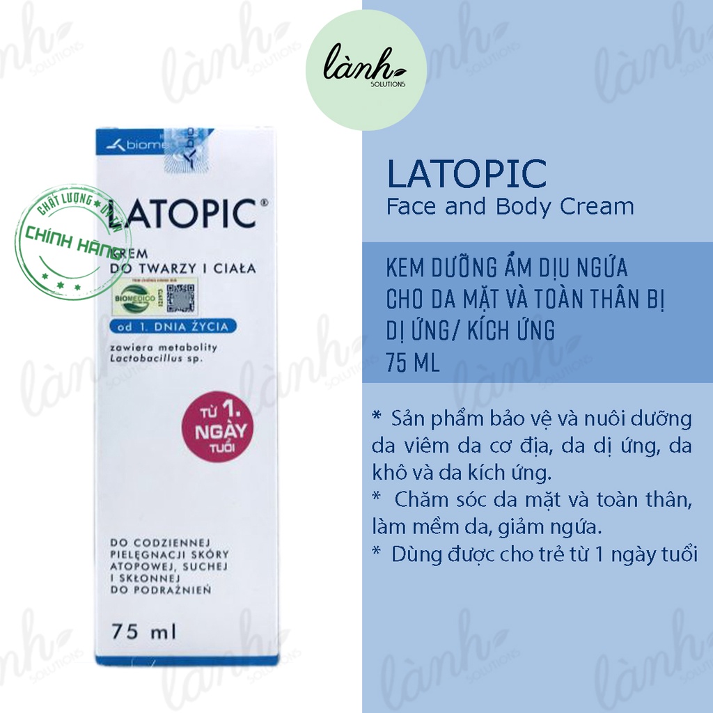 Kem dưỡng ẩm dịu ngứa cho da mặt và toàn thân bị dị ứng/ k.í.ch ứng - LATOPIC Face and Body Cream 75mL