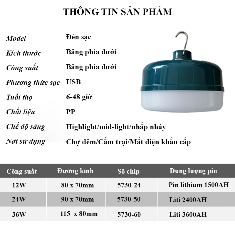 Bóng đèn LED sạc tích điện, ánh sáng trắng, bóng đèn gia dụng ánh sáng trắng, chống thấm nước, công suất 18-24-36W HL145