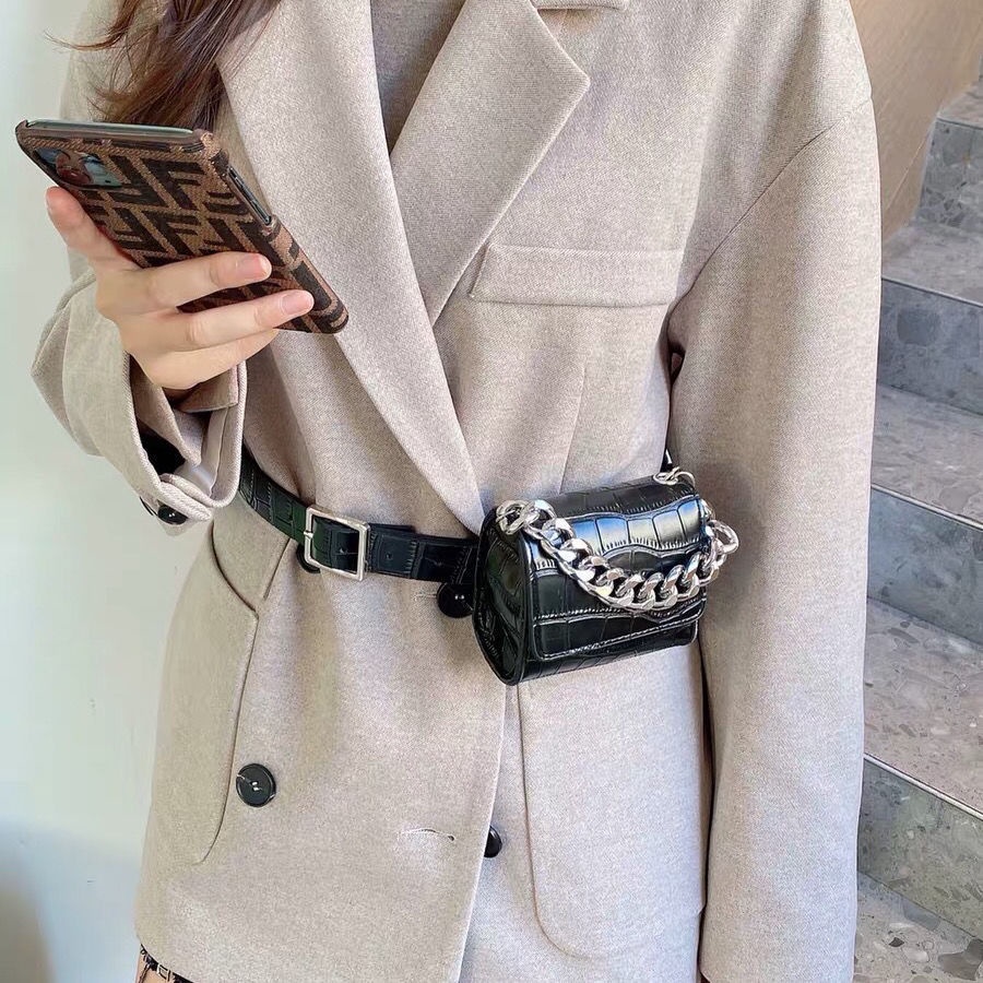 Túi hộp vuông túi mini dây xích túi ví thắt lưng thời trang da rắn