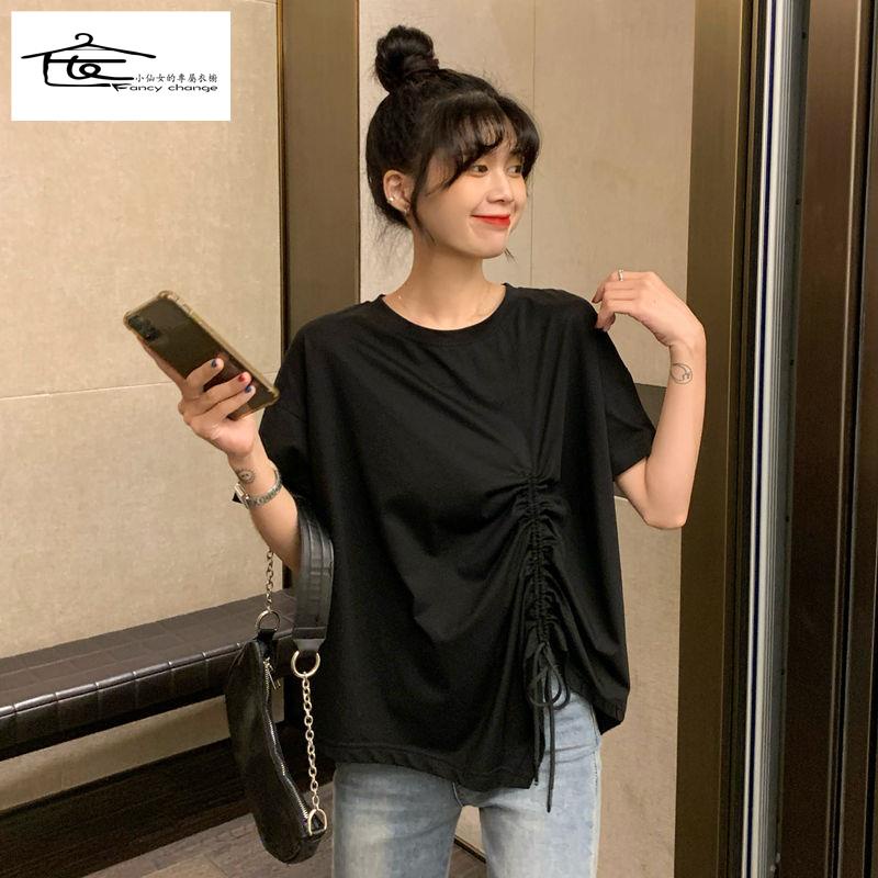 Áo Thun Tay Ngắn Phối Dây Rút Phong Cách Hàn Quốc Thời Trang Cho Nữ