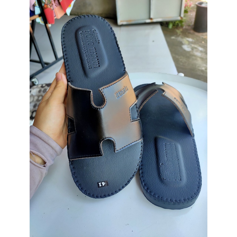 Dép Da Nam Cao Cấp Dép Nam Chữ H Da Bò Đế Caosu Cao Cấp Hồng Thạnh