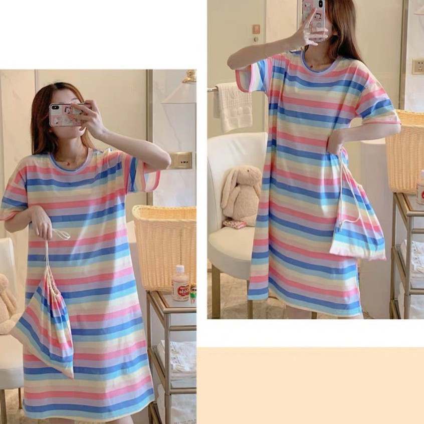 Váy ngủ cotton hoạt hình cute dễ thương mặc nhà mùa hè mỏng nhẹ thoáng mát dáng rộng DOLLYSECRET V08 [TẶNG KÈM TÚI VẢI]