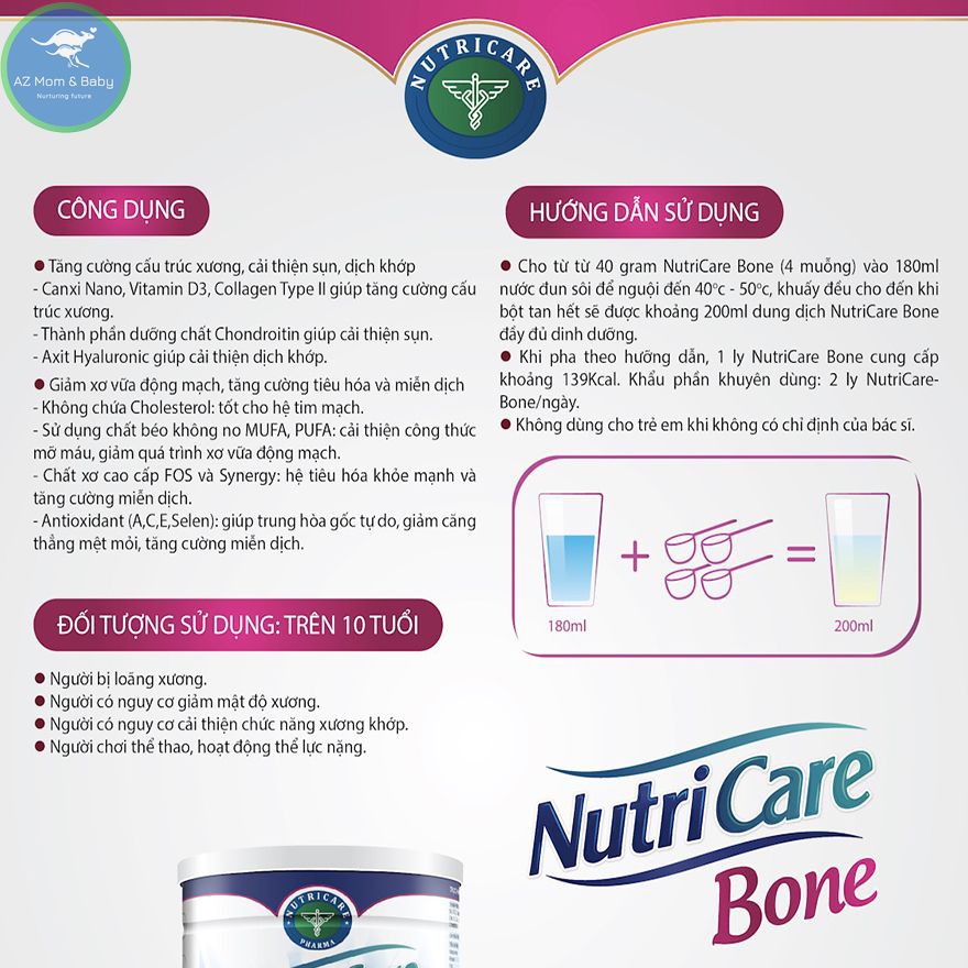 Sữa bột Nutricare Bone Mới phòng loãng xương cải thiện xương khớp (900g)