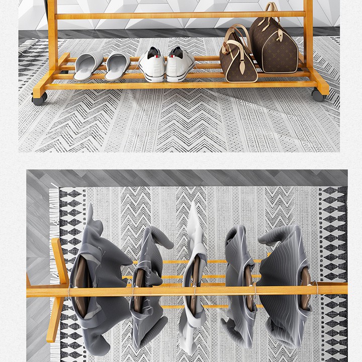 Cây giàn treo quần áo gỗ có bánh 60cm