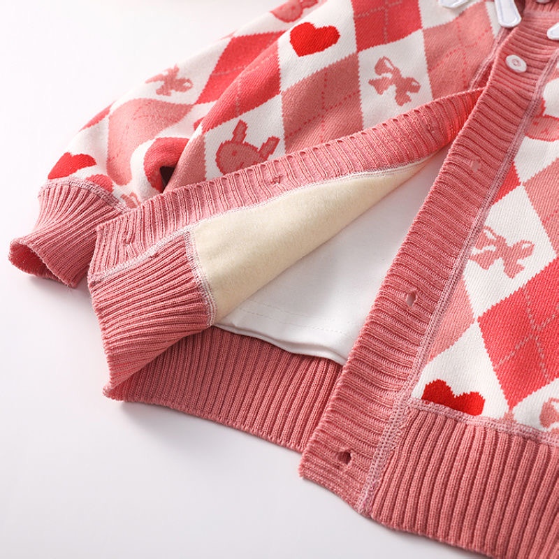 Áo khoác len cardigan đỏ họa tiết thỏ đáng yêu cho bé gái  N01258
