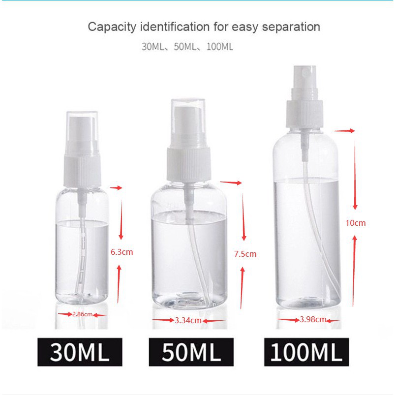 Chai Xịt Rỗng Bằng Nhựa Trong Suốt Dung Tích 30 / 50 / 60 / 100ml Tiện Dụng Mang Đi Du Lịch