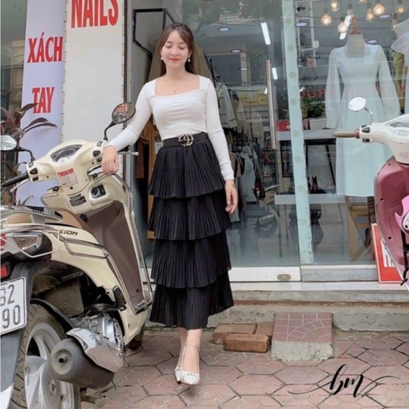 Chân váy xêp ly 4 tầng siêu đẹp