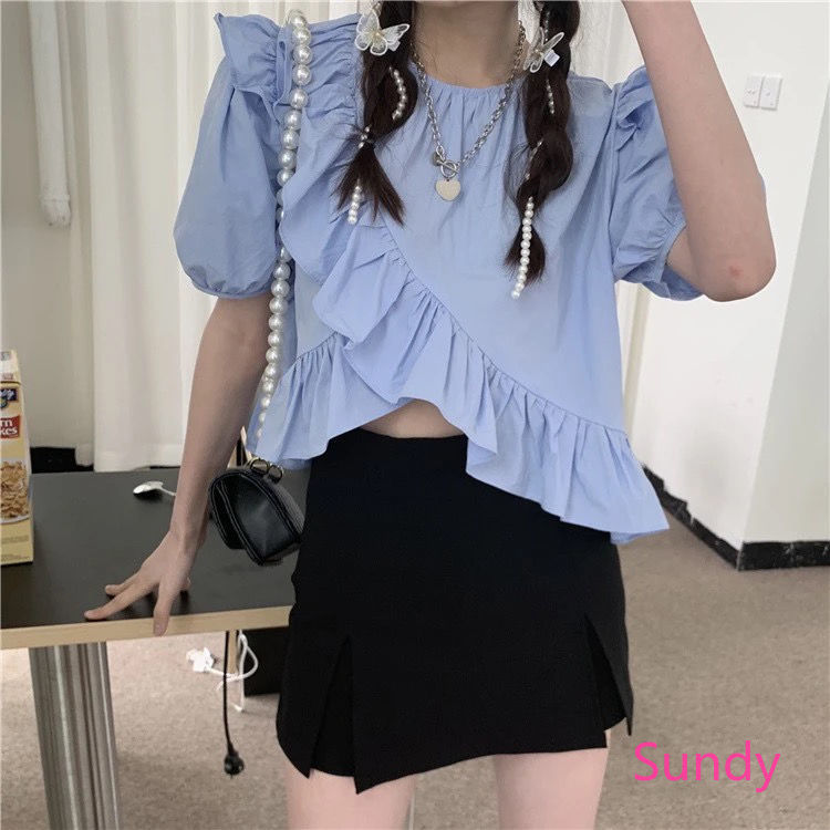 Áo Crop Top Tay Ngắn Màu Trơn Phong Cách Pháp Thời Trang Mùa Hè Cho Phụ Nữ