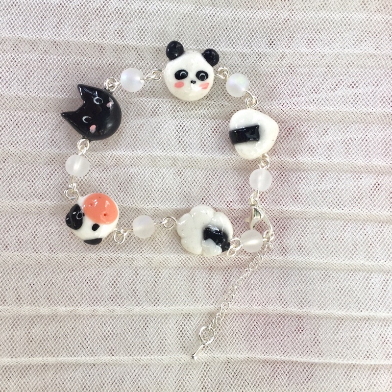 lắc tay handmade làm tự đất sét tự khô màu đen trắng
