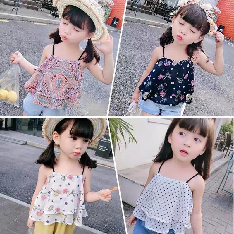 Áo Hai Dây Vải Voan Phong Cách Phương Tây Thời Trang Mùa Hè Hàng Mới Dành Cho Bé Gái