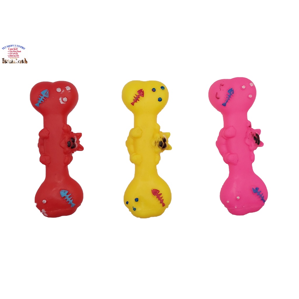 Đồ chơi cho Chó Hình khúc xương Dài 16cm Gắn hình cún đu Phát ra tiếng kêu, Chất liệu nhựa dẻo, Giúp Boss sảng khoái