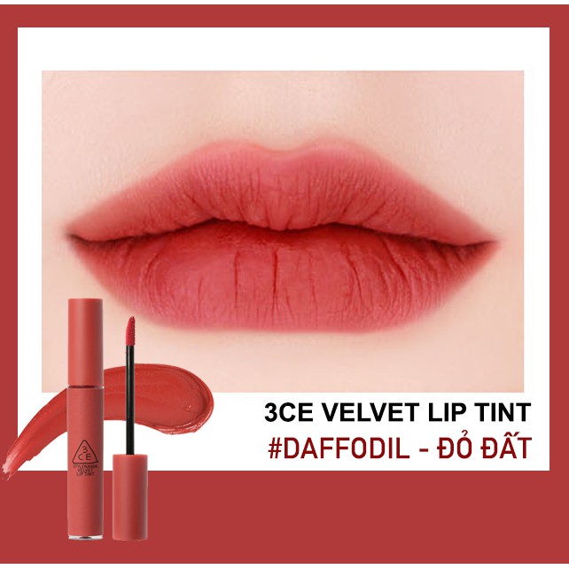 [ Hàng Auth, Có Tem ] Son kem lì 3CE Velvet Lip Tint #Daffodil - Tone Đỏ Đất