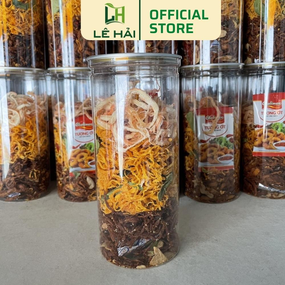 Khô gà mix khô mực, heo Lê Hải, 3 vị trong 1 hộp 300g, đồ ăn vặt