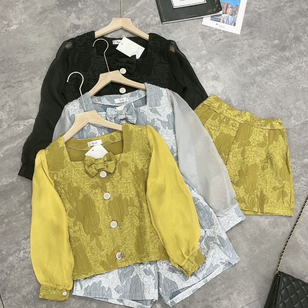 Bộ Đồ Nữ, Set Bộ Cho Nữ Vải Gấm PHối Tay Voan Siêu Xinh BĐ023 | BigBuy360 - bigbuy360.vn