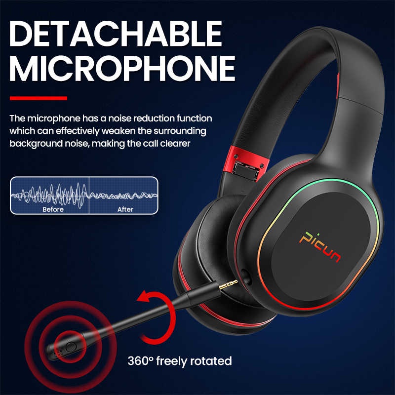 Tai nghe Picun P80S Bluetooth Không Dây & Có Dây Tai Nghe Chụp Tai Có Míc Chơi Game HIFI LED Mạnh Mẽ Bass Stereo