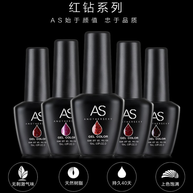 Sơn móng tay gel nhũ  AS phụ kiện nail giá rẻ tone kim tuyến đỏ nhũ đỏ VUA SƠN AS mã HZ 15ml
