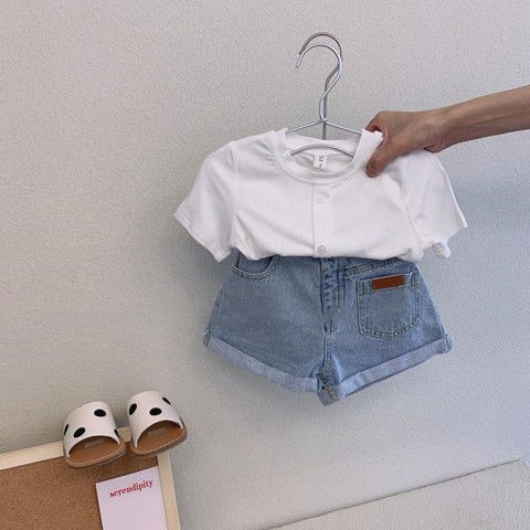 [Hàng Mới Về] Quần Short Denim Phong Cách Châu Âu Năm 2021 Dễ Phối Đồ Thời Trang Cho Bé Gái 5