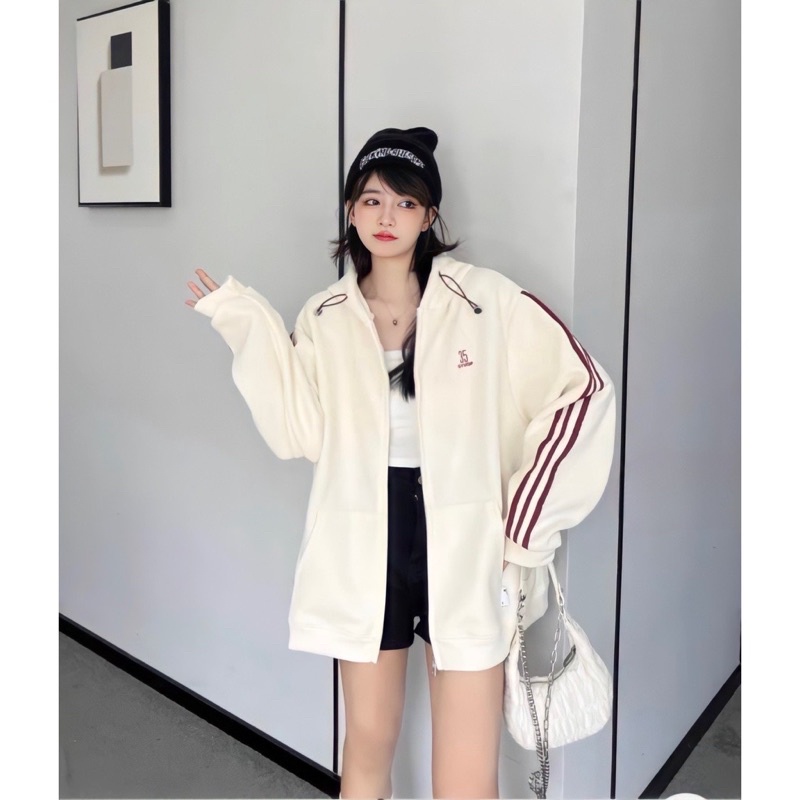 Áo Khoác Nỉ Rót Tay Thêu 35 GYUOP Unisex [FREESHIP] Hoodie zip form rộng tay bồng kiểu dáng thể thao đường phố hàn quốc