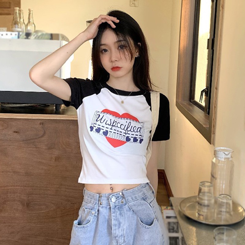 Áo Thun Tay Ngắn Cổ Tròn In Họa Tiết Phong Cách Hàn Quốc Thời Trang Cho Nữ