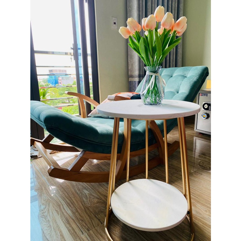 Bàn trà chân sắt mặt đá 2 tầng phong cách Bắc Âu phù hợp phòng khách, phòng ngủ, Kệ trang trí cửa hàng - Mituhome