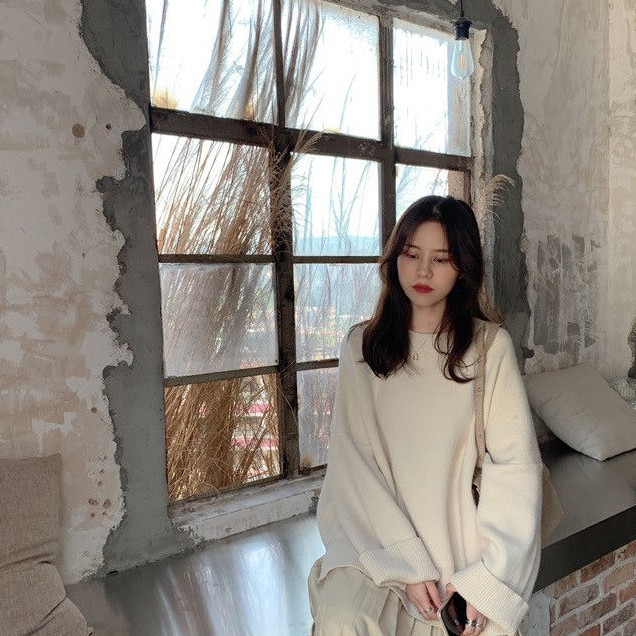 (SẴN+ảnh thật) Áo len trơn form rộng xẻ tà phong cách Hàn Quốc | BigBuy360 - bigbuy360.vn