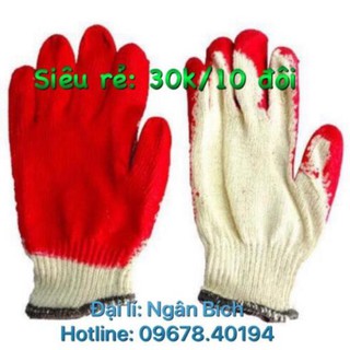 (SALE,SIÊU RẺ) 10 Đôi Găng Tay Len Phủ Sơn Đỏ Bảo Hộ Lao Động Chất Lượng Cao