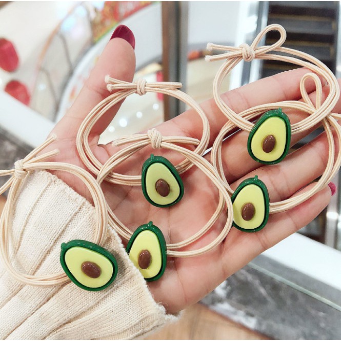 Combo 10 Dây THUN Cột Tóc Đính Hình TRÁI BƠ Style Hàn Quốc